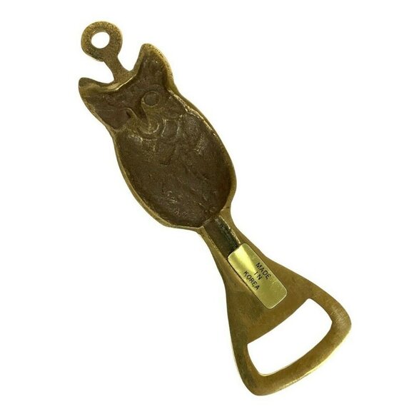 Vintage Brass Owl Bottle Opener With Hanging Loop Bar Tool Made In Korea - Picture 5 of 6